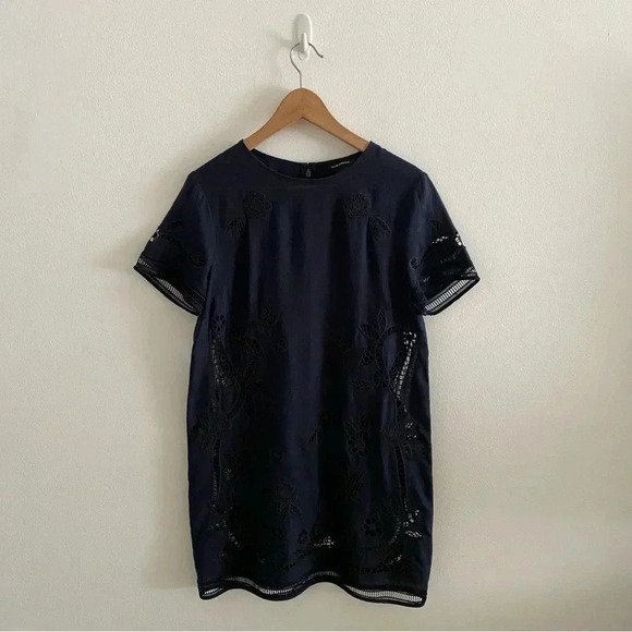 Club Monaco Luceenie Eyelet Detail Linen Shift Dress Navy/Black Sz 6 Tunic - Picture 1 of 8